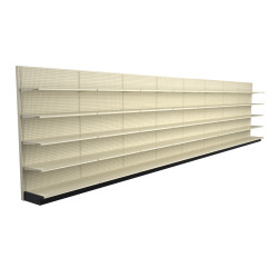 Lozier Platinum Gondola Shelving Wall Display - 32ft Wide, 84"H, 19"D, 40 Shelves Lozier Platinum Gondola Shelving Wall Display - 32ft Wide, 84"H, 19"D, 40 Shelves