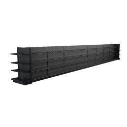 Lozier Black Gondola Shelving Island Display - 35ft Wide, 54"H, 13"D, 72 Shelves Lozier Black Gondola Shelving Island Display - 35ft Wide, 54"H, 13"D, 72 Shelves