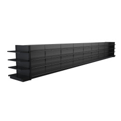 Lozier Black Gondola Shelving Island Display - 36ft Wide, 54"H, 16"D, 72 Shelves Lozier Black Gondola Shelving Island Display - 36ft Wide, 54"H, 16"D, 72 Shelves