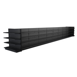 Black Gondola Shelving for Large Stores – 36ft Wide, 22