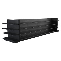 Lozier Black Gondola Shelving Island Display - 20ft Wide, 54"H, 22"D, 40 Shelves Lozier Black Gondola Shelving Island Display - 20ft Wide, 54"H, 22"D, 40 Shelves