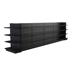 Lozier Black Gondola Shelving Island Display - 20ft Wide, 60"H, 16"D, 40 Shelves Lozier Black Gondola Shelving Island Display - 20ft Wide, 60"H, 16"D, 40 Shelves