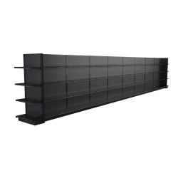 Lozier Black Gondola Shelving Island Display - 35ft Wide, 72"H, 13"D, 72 Shelves Lozier Black Gondola Shelving Island Display - 35ft Wide, 72"H, 13"D, 72 Shelves