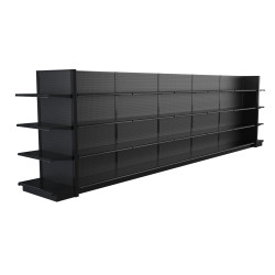 Lozier Black Gondola Shelving Island Display - 24ft Wide, 72"H, 16"D, 48 Shelves Lozier Black Gondola Shelving Island Display - 24ft Wide, 72"H, 16"D, 48 Shelves