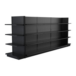 Lozier Black Gondola Shelving Island Display - 16ft Wide, 72"H, 19"D, 32 Shelves Lozier Black Gondola Shelving Island Display - 16ft Wide, 72"H, 19"D, 32 Shelves