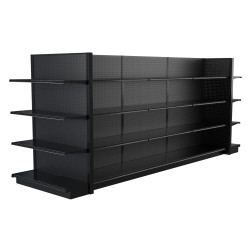 Lozier Black Gondola Shelving Island Display - 16ft Wide, 72"H, 22"D, 32 Shelves Lozier Black Gondola Shelving Island Display - 16ft Wide, 72"H, 22"D, 32 Shelves