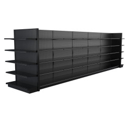 Lozier Black Gondola Shelving Island Display - 24ft Wide, 78"H, 22"D, 60 Shelves Lozier Black Gondola Shelving Island Display - 24ft Wide, 78"H, 22"D, 60 Shelves