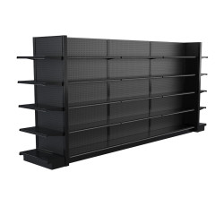 Lozier Black Gondola Shelving Double Sided - 15ft Wide, 78"H, 13"D, 40 Shelves Lozier Black Gondola Shelving Double Sided - 15ft Wide, 78"H, 13"D, 40 Shelves