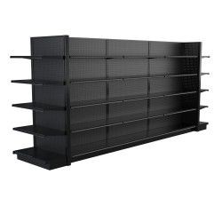 Lozier Black Gondola Shelving Double Sided - 16ft Wide, 78"H, 16"D, 40 Shelves Lozier Black Gondola Shelving Double Sided - 16ft Wide, 78"H, 16"D, 40 Shelves