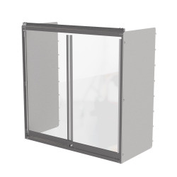 Security door case kit for a 4 foot wide, 54 inch high, 16 inch deep gondola with sliding glass doors that lock.