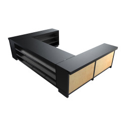 Wood Lozier U-Shaped Checkout Counter with 24 Shelves, 12FT x 4FT