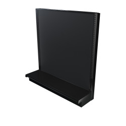 Black single-sided Lozier gondola shelving starter unit with metal construction and marteck panels.