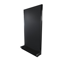Black single-sided Lozier gondola shelving starter unit with metal construction and marteck panels.