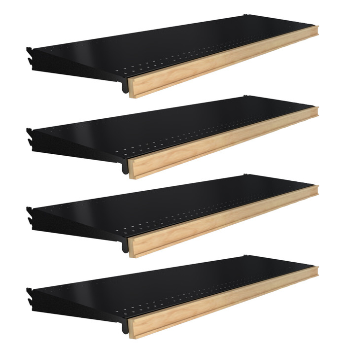 Black Gondola Shelves With Wood Price Tag Holder Strip | DGS Retail