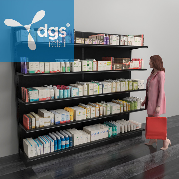 Black Gondola Shelving Wall Display With 10 Shelves On Sale | DGS