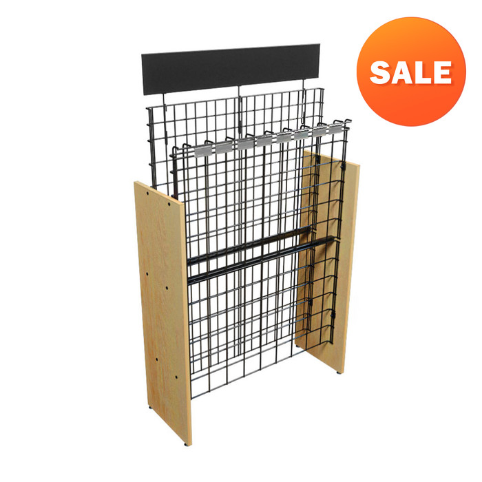 commercial wine rack with wooden sides used in liquor stores and c-stores