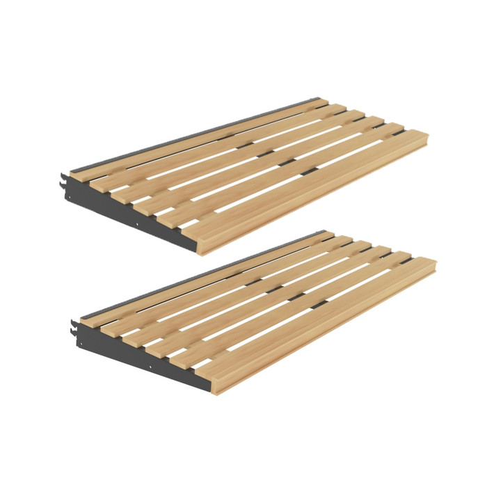 wooden slat display shelf with ticket channel shelf accessory part for retail gondola shelving used at grocery or convenience stores wooden slat display shelf with ticket channel shelf accessory part for retail gondola shelving used at grocery or convenience stores