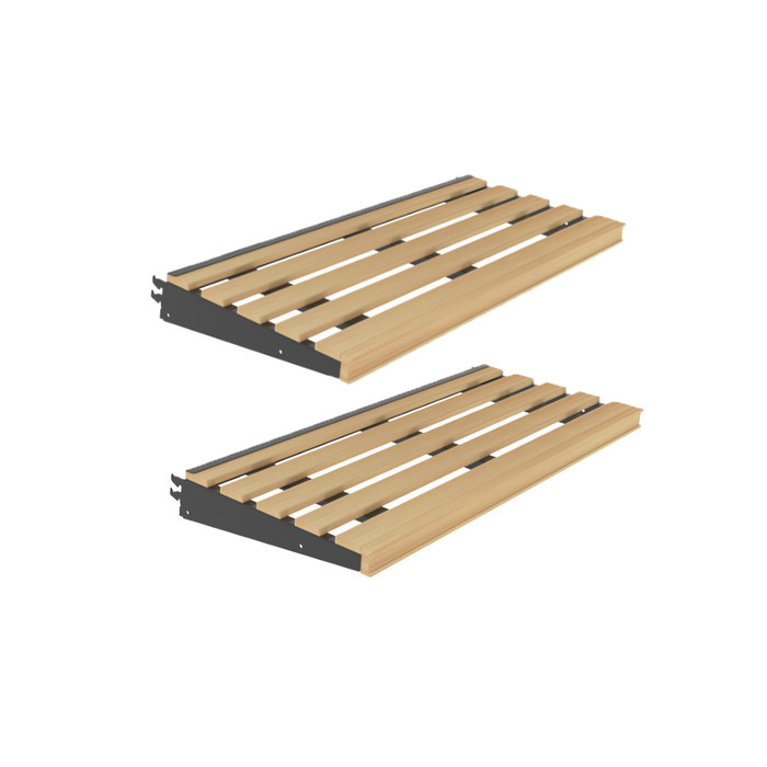 wooden slat display shelf with ticket channel shelf accessory part for retail gondola shelving used at grocery or convenience stores wooden slat display shelf with ticket channel shelf accessory part for retail gondola shelving used at grocery or convenience stores
