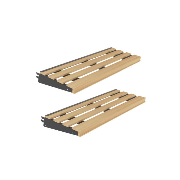 wooden slat display shelf with ticket channel shelf accessory part for retail gondola shelving used at grocery or convenience stores wooden slat display shelf with ticket channel shelf accessory part for retail gondola shelving used at grocery or convenience stores
