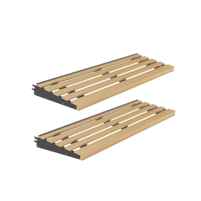 wooden slat display shelf with ticket channel shelf accessory part for retail gondola shelving used at grocery or convenience stores wooden slat display shelf with ticket channel shelf accessory part for retail gondola shelving used at grocery or convenience stores