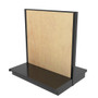 Isometric view of 54 inch double sided gondola shelving unit with wood panels.