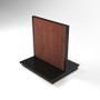 Isometric view of 54 inch double sided gondola shelving unit with wood panels.
