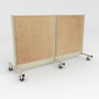 Rolling gondola unit with stained wood panels.