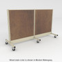 Mobile gondola display with mahogany stained wood back panels.
