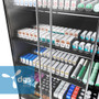 Tobacco products secured behind sliding glass security doors, fitting perfectly on an 8ft wide by 84in high black gondola display.