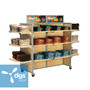 Silver Rackform Apparel Display with 18 Shelves 84W 62H shown fully stocked with merchandise. A mobile display that easily adapts to your store layout.