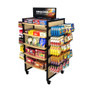Wood Mobile Display – 10 Shelves & 10 Hangbars with 50 Peghooks, 48W 62H shown stocked with merchandise. A mobile display that easily adapts to your store layout.