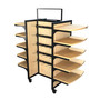Wood Rolling Gondola 59W 62H – 10 Shelves, 10 Hangbars & 50 Peghooks retail fixture shown without merchandise. Ideal for visual merchandising in retail environments.