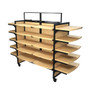 Rackform Rolling Gondola Merchandiser with 30 Shelves, 84W 62H retail fixture shown without merchandise. Ideal for visual merchandising in retail environments.