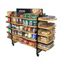 Rackform Rolling Gondola Merchandiser with 30 Shelves, 84W 62H shown stocked with merchandise. A mobile display that easily adapts to your store layout.