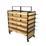 Wood Mobile Display 73W 62H – 20 Shelves & 10 Hangbars with 50 Peghooks retail fixture shown without merchandise. Ideal for visual merchandising in retail environments.
