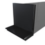 Black Lozier gondola shelving retail end cap with metal construction and marteck panels.