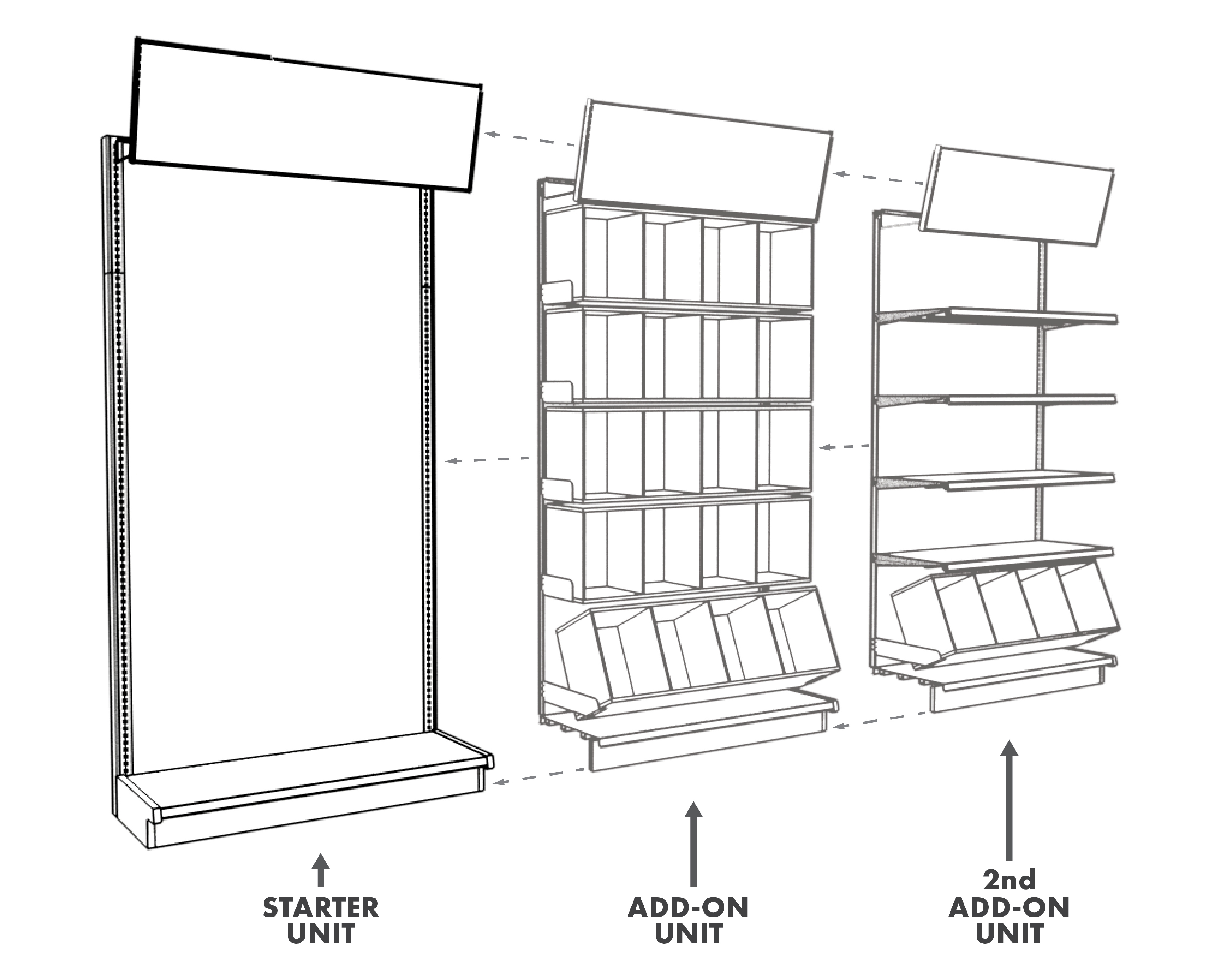 Wine & Spirits Wall Shelving Display With Header, 48