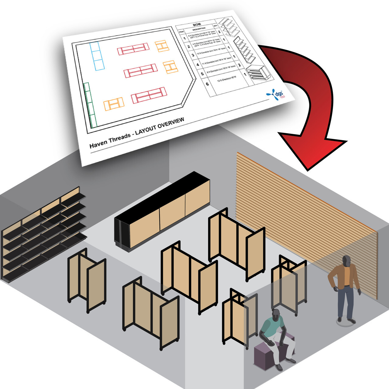 3D rendering of apparel store layout
