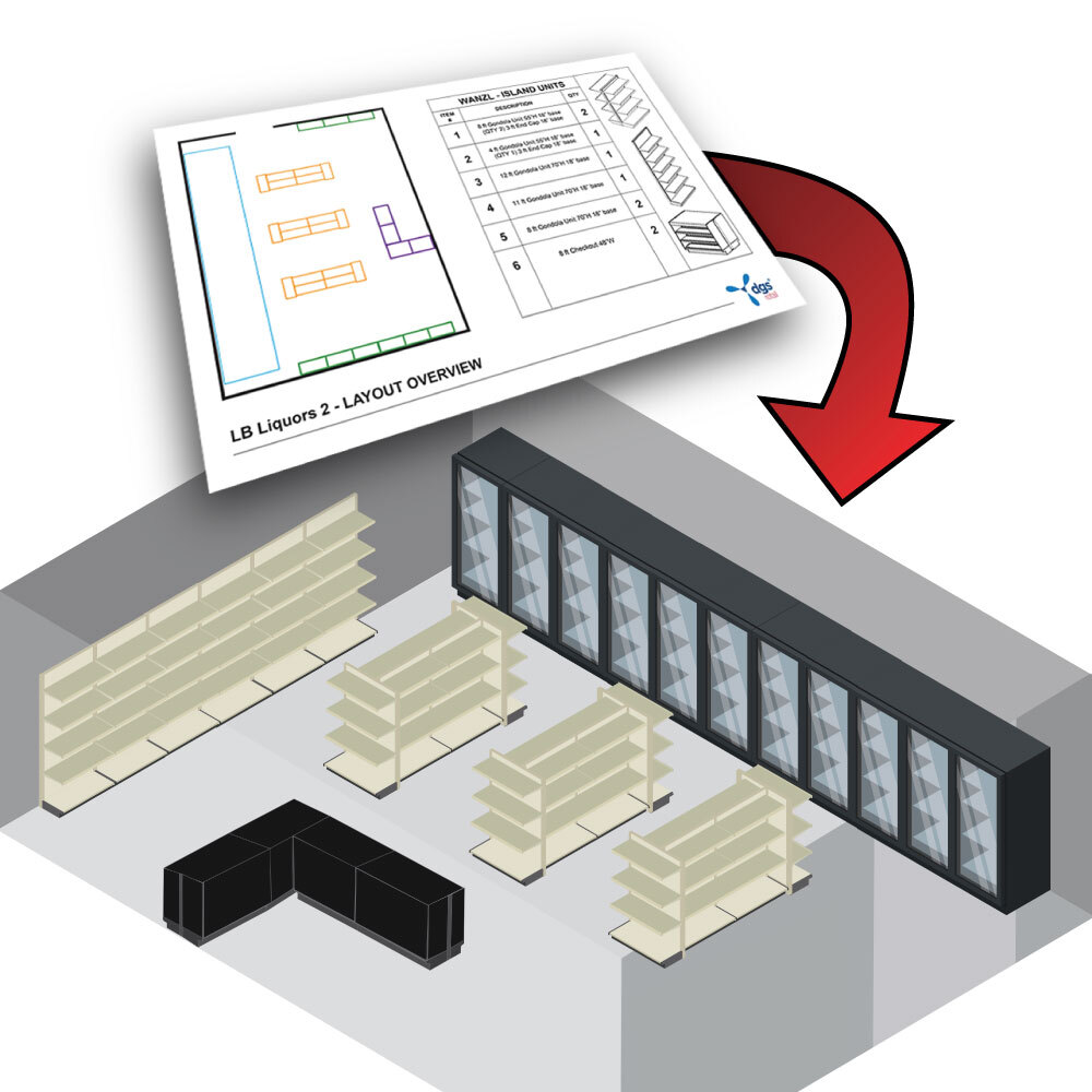 C-store design service image showing 3D layout planning.