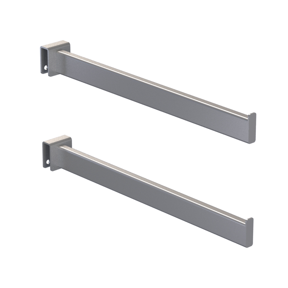 Rackform Pipe Faceouts product photo showing durable black steel arms for retail hangbar displays