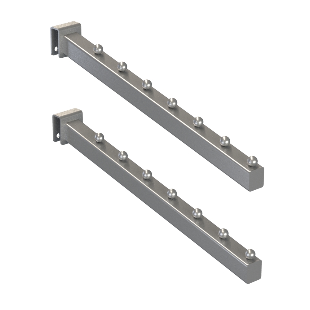 Rackform Waterfall Pipe Faceouts product photo showing angled display arms for hangbar merchandising