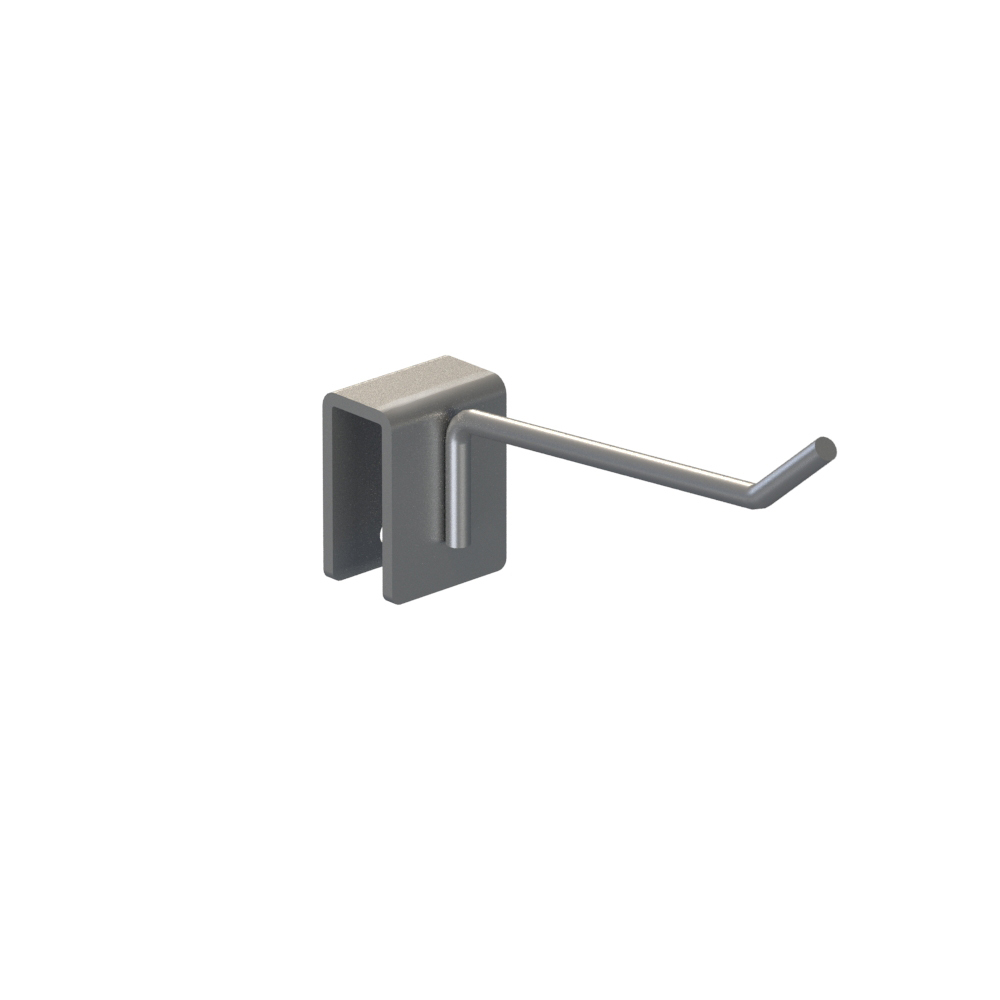 Rackform 4-inch peghooks product photo mounted on black hangbar for modular merchandising
