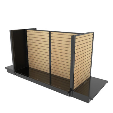 Lozier Black Metal Gondola With Stained Wood Slatwall Island | DGS