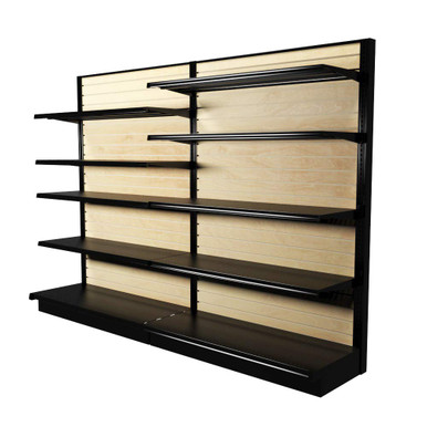 Lozier Black Gondola Unit With 10 Shelves & Wood Slatwall | DGS Retail