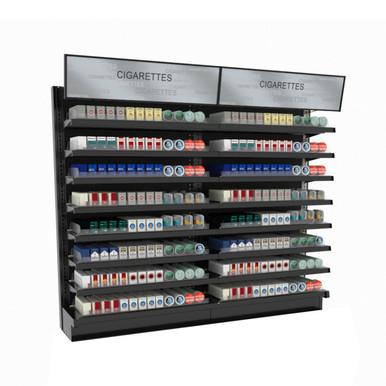 TobacPro Cigarette Display Rack With Pushers, 16 Shelves 72W 60H