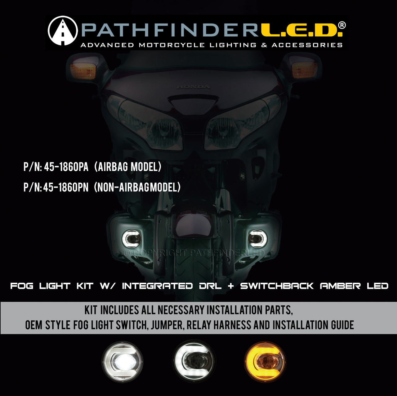 Black LED Fog Lights For Honda Goldwing GL1800 2001-2010 – 6000K Cold White, 2400LM Each, Pair