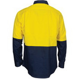 HiVis L/W Cool-Breeze Two Tone Vertical Vented Cotton Shirt with Gusset Sleeves - Long Sleeve