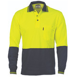 Cotton Back HiVis Two Tone Fluro Polo - Long Sleeve