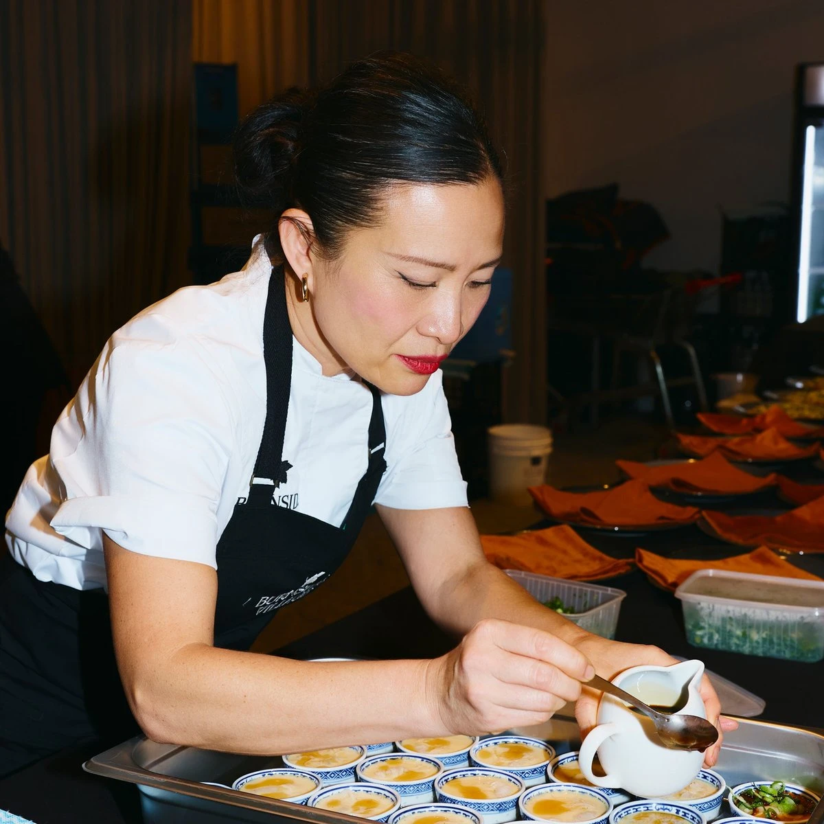 Chef plating food