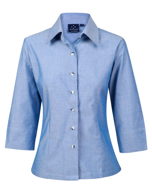 Winning Spirit BS04 Ladies' wrinkle free chambray shirt 3/4 sleeve - Territory Uniforms